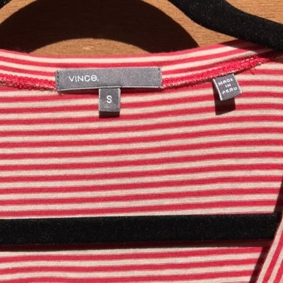 Vince Red & Tan Striped Top Front Pulled Detail Casual Shot Sleeve Shirt Size S - Picture 2 of 8